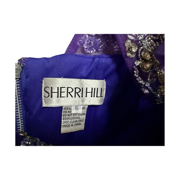Sherri Hill Purple Embellished Cap Sleeve Cocktail Dress Bodycon Size 6 - Picture 4 of 8